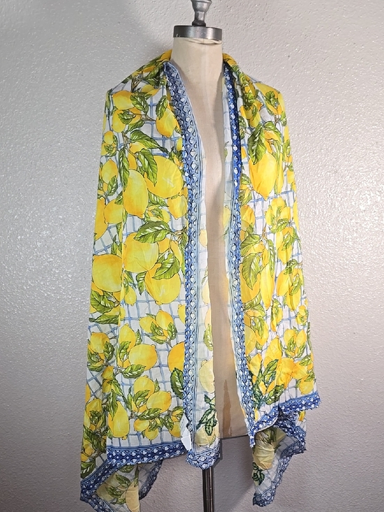 Calypso St. Barth Accessories - Calypso Bright Lemon Print Scarf - Yellow & Green